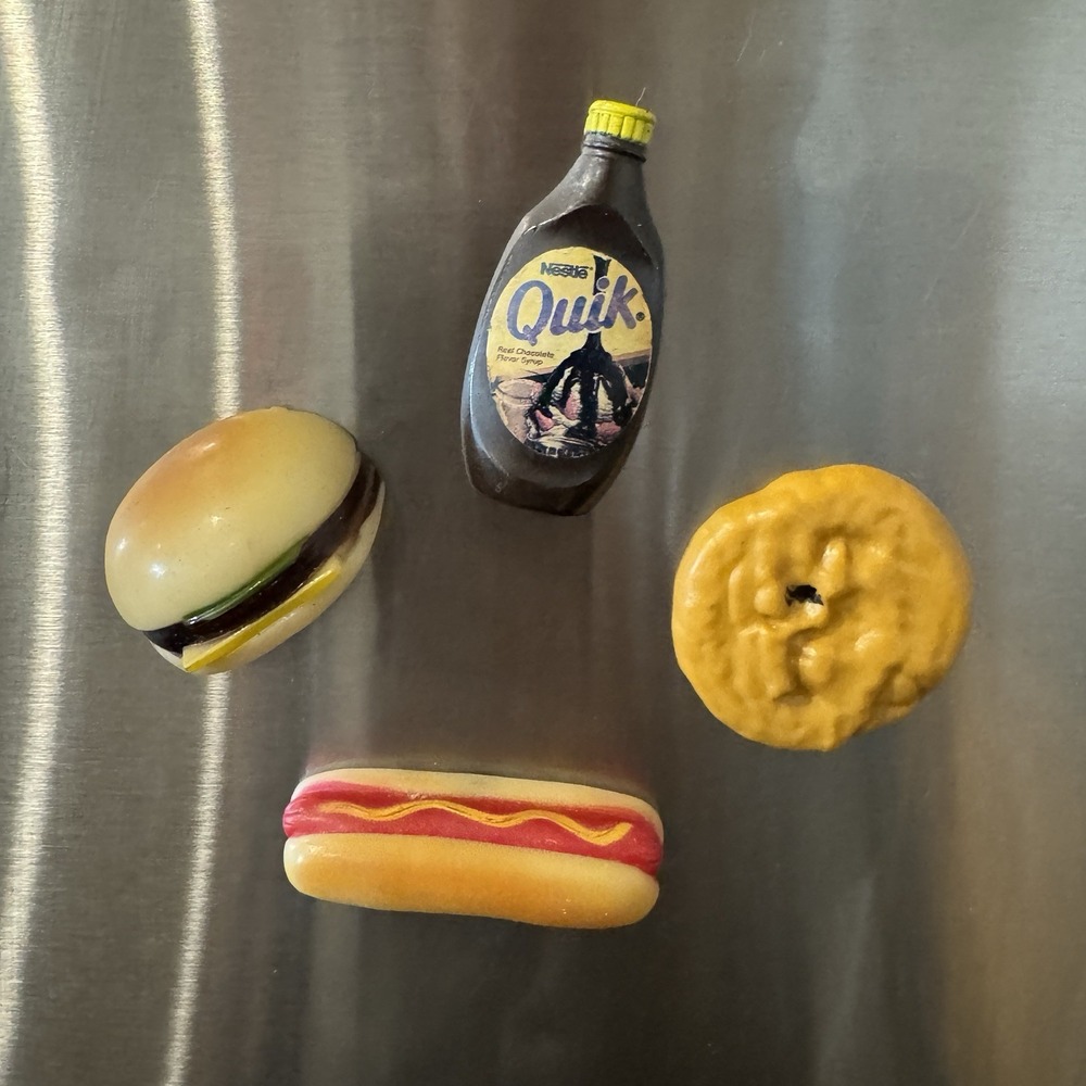Vintage Lot of 4 Plastic Fast Food Style Magnets Hotdog Hamburger Retro Kitsch